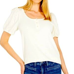 Madewell ivory eyelet puff sleeve Henley top size XXS